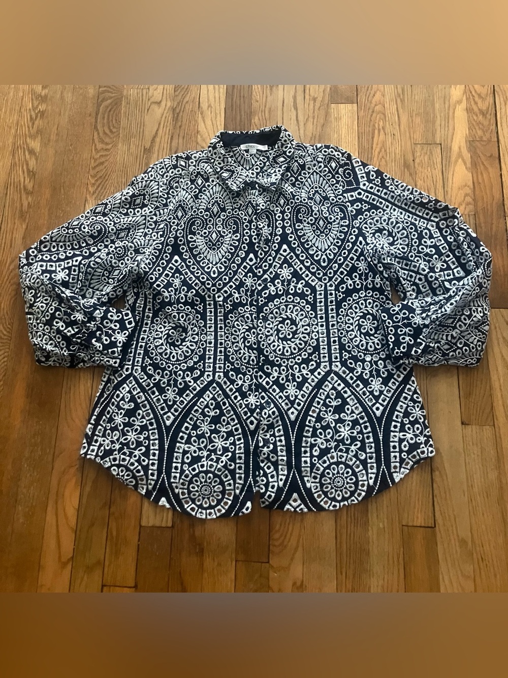 Chico's Black and White Geometric Button-Down Shirt